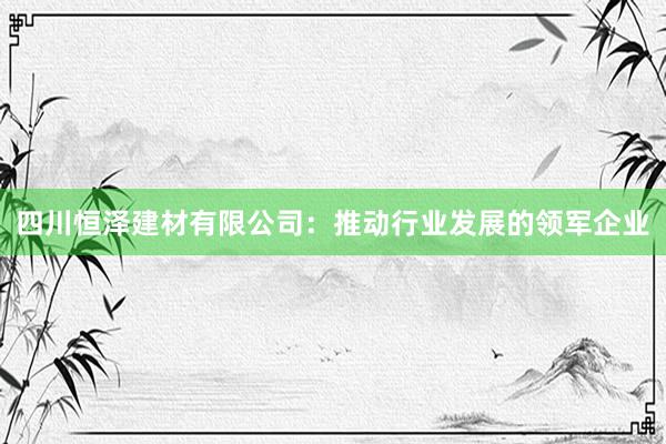 四川恒泽建材有限公司：推动行业发展的领军企业